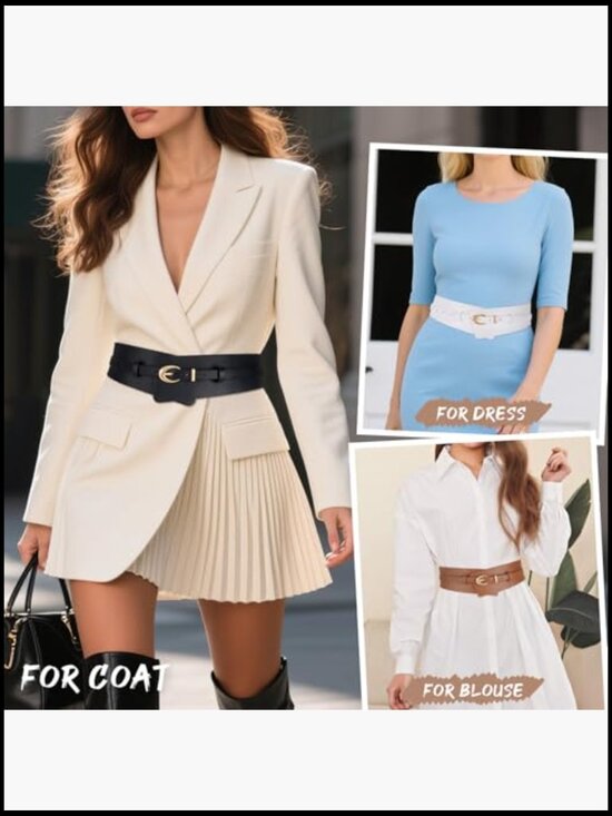 Women\'s Wide PU Leather Belt 2-in-1 Waistband with Skinny Belt for Dress Suits main image 7